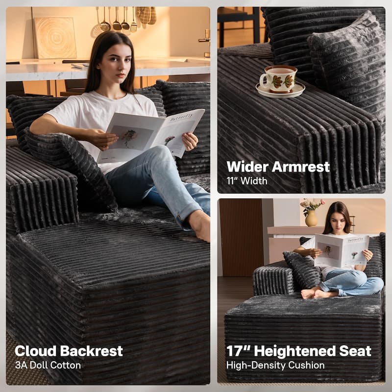 OVIOS Plush Sponge Double Chaise Lounge Sofa
