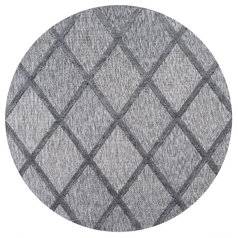 JONATHAN Y Talaia Diamond Trellis Indoor/Outdoor Area Rug - 5' Round - Dark Gray