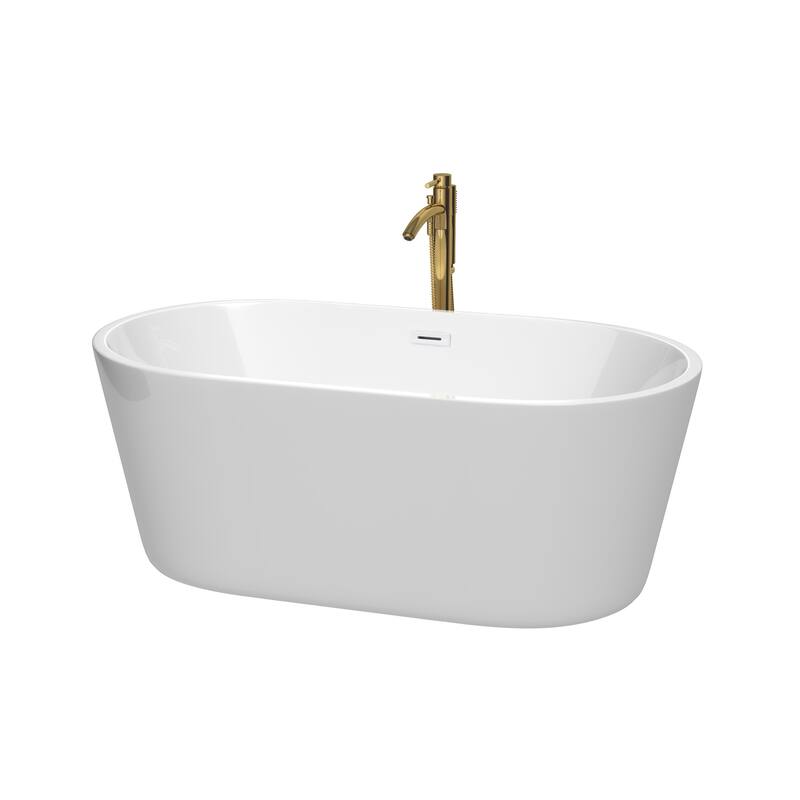 Wyndham Collection Carissa 60" Freestanding Acrylic Soaking Tub with - White / Shiny White Trim / Brushed Gold Faucet