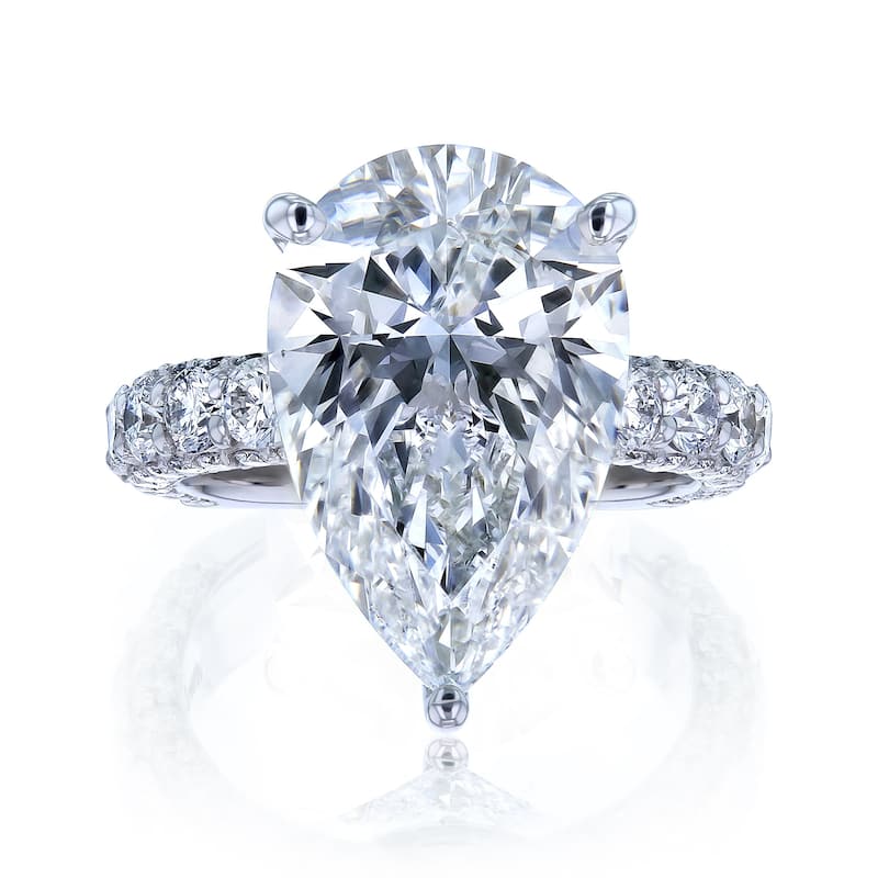 Kobelli 8 Carat Lab Grown Diamond Certified 14k Solid Gold Bold Pear-cut Micro Pavé Beckham Engagement Ring (EF/VS) - 8.5 - White