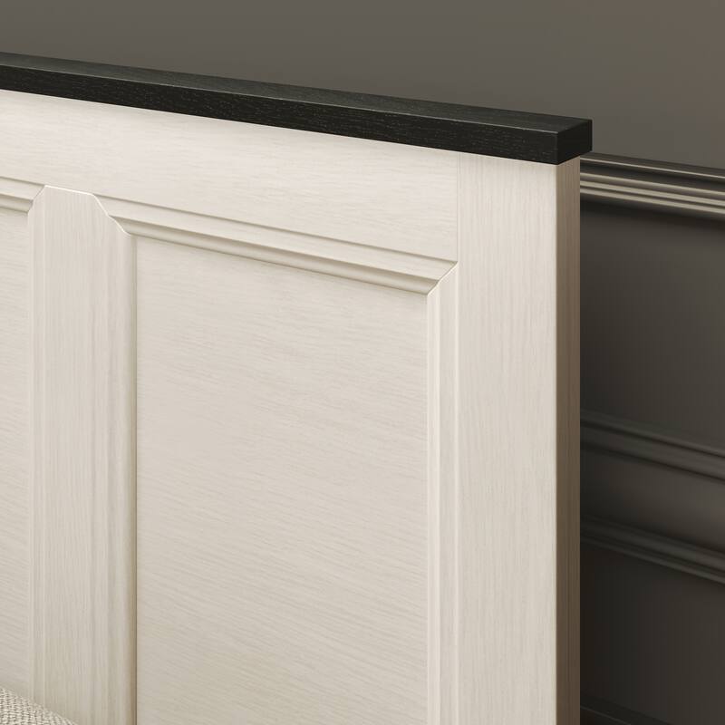 Roundhill Furniture Realynn 4-Piece Wood Bedroom Set, Panel Bed with Dresser, Mirror, and Nightstand, Off-White Finish