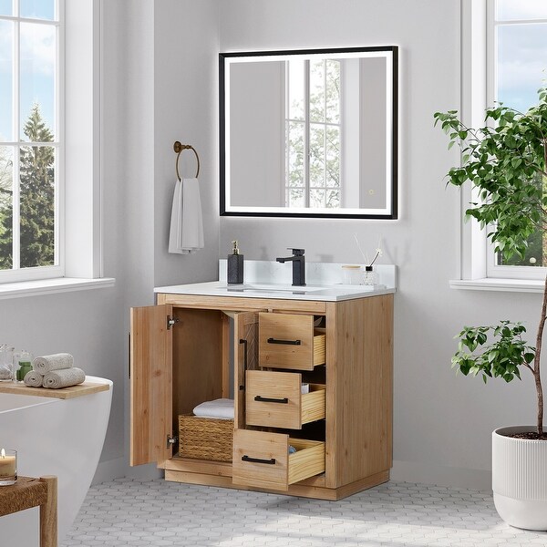 Vanilla　0108 ♡ Anais Single Bathroom Vanity in Light Brown with Grain White