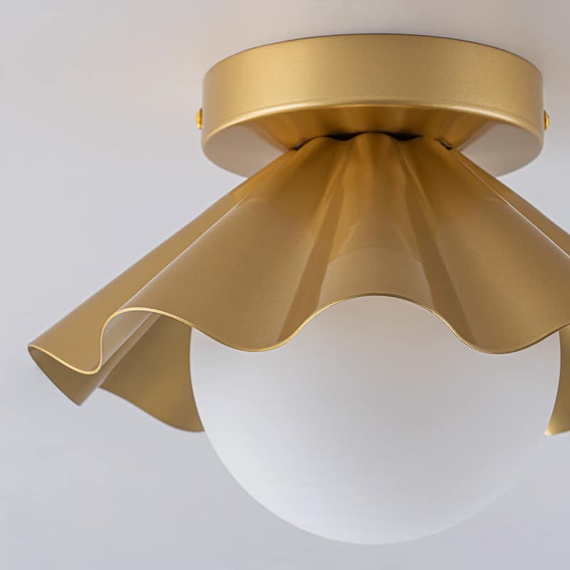 Modern industrial 1-Light Flush Mount Ceiling Light with Opal Glass Shape - Gold - 9.1" W × 6.3" H