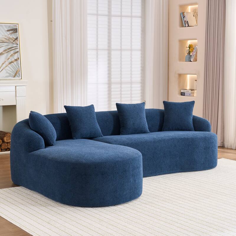 L-Shaped Sectional Sofa with Curved Chaise, Chenille Boneless Cloud Sofa, Modular 4-Seater Sofa with 4 Throw Pillows