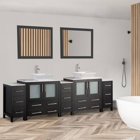 Vanity Art 96-inch Double Sink Bathroom Vanity Set with Engineered Marble Top and Free Mirror