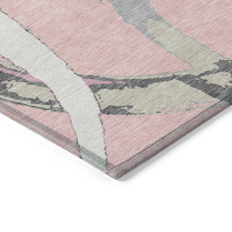 Machine Washable Indoor/ Outdoor Abstract Contemporary Chantille Rug