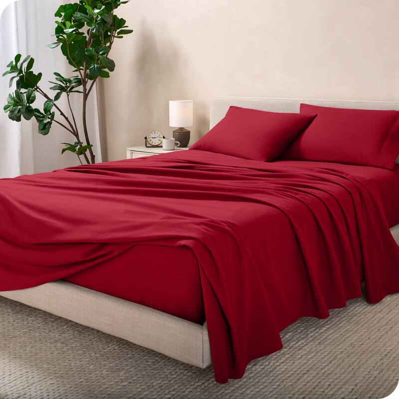 Bare Home Cotton Flannel Sheet Set - Velvety Soft Heavyweight - Twin XL - Red