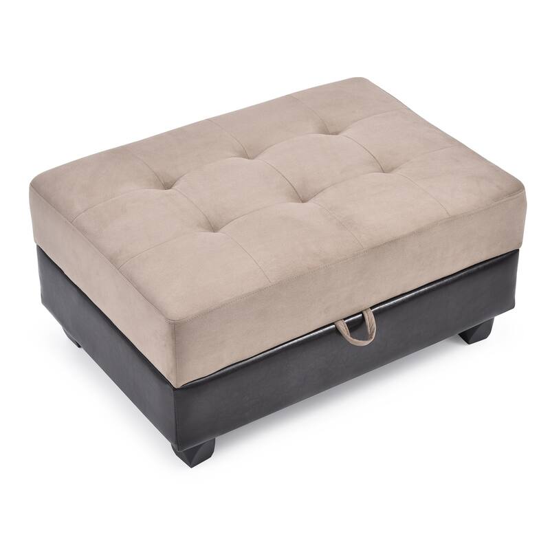 Tufted Upholstered Storage Ottoman - 37" - Beige and Black