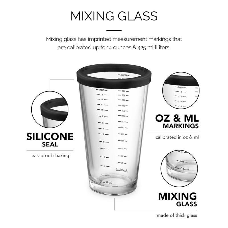 Final Touch Boston Shaker with Silicone Seal and Measurements - Glass - 15 oz - shaker - 27 oz