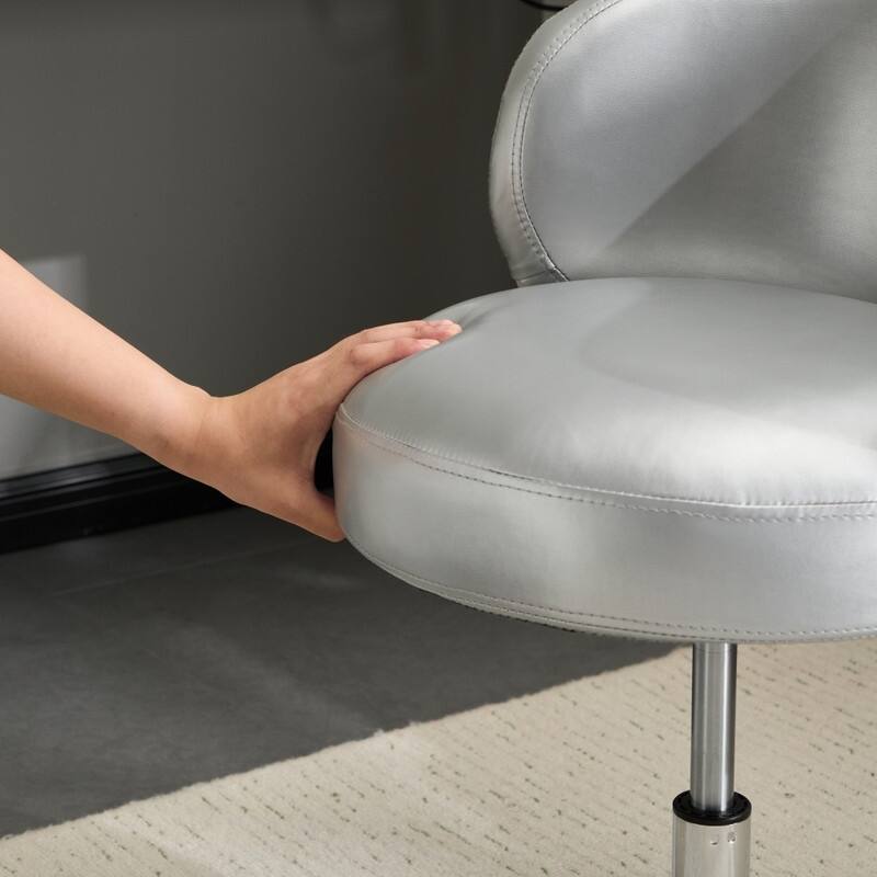 Modern PU Swivel Chair Armless No Wheel Adjustable Height Office Desk Chair With Baskest Support - N/A