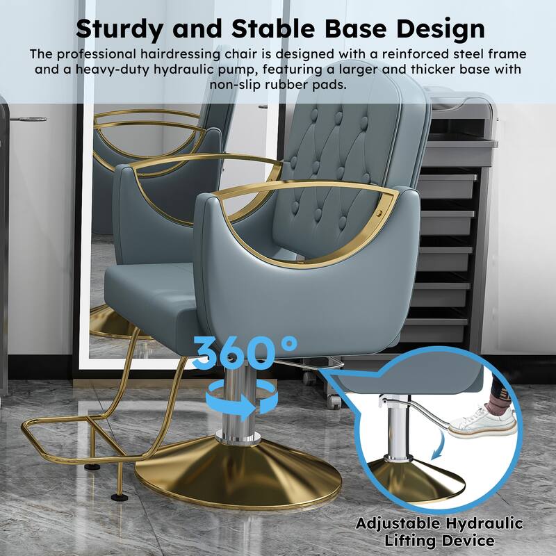 Roomfitters Professional Hydraulic Salon Chair with 360° Swivel, Heavy Duty Barber Stylist Chair with Gold Base