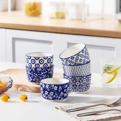 vancasso SELENE 6-Piece Blue White Floral Porcelain Ramekins Set