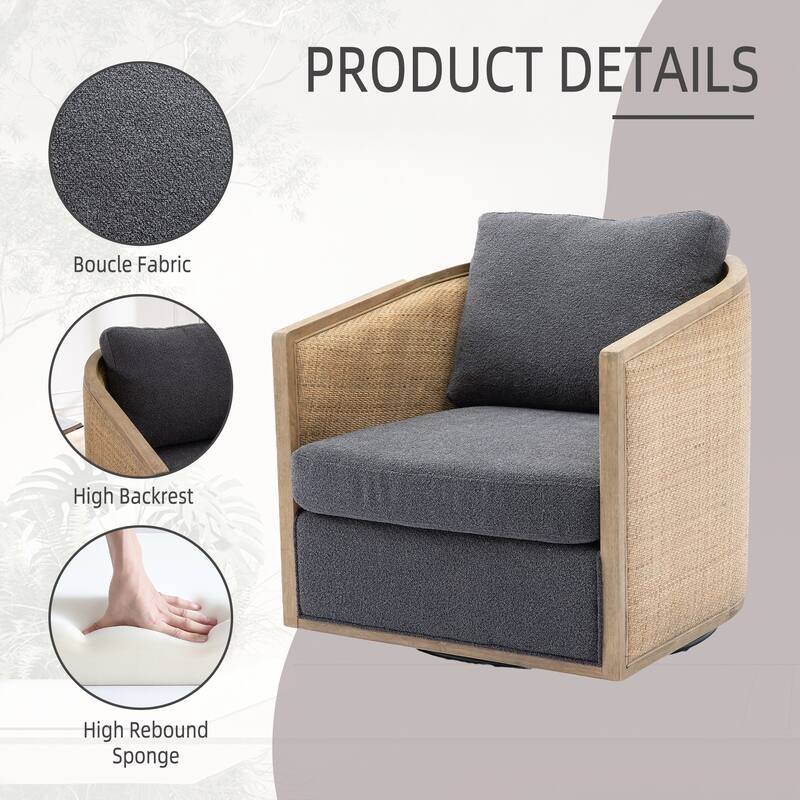 Modern 360 Degree Swivel Club Barrel Chair, Comfy Round Upholstered Accent Sofa Chair, Living Room Leisure Arm Chair
