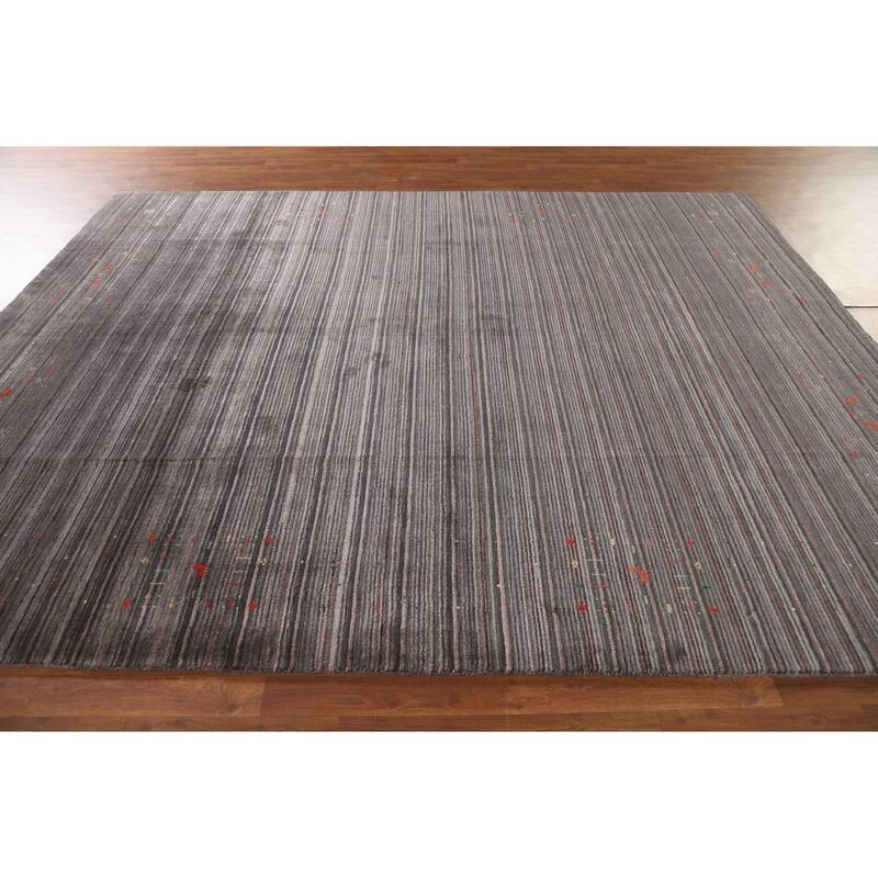 Striped Gabbeh Indian Area Rug Hand-Knotted Wool Carpet - 7'11"x 9'10"