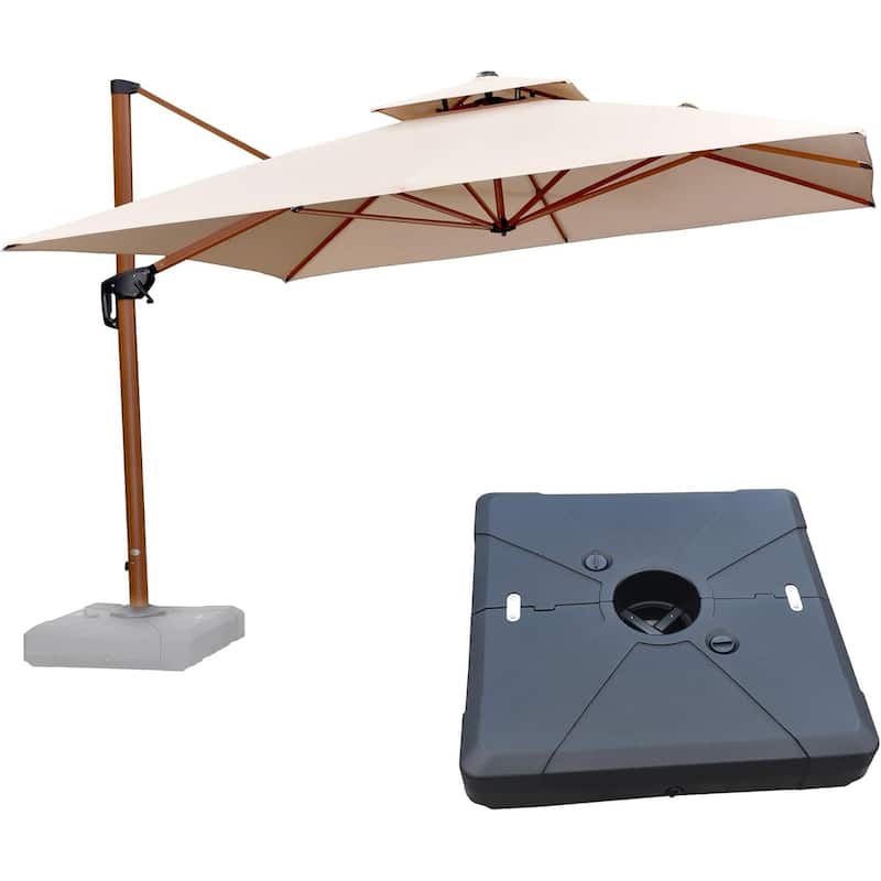 PURPLE LEAF 11ft Square Wood Pattern Patio Cantilever Umbrella with Base