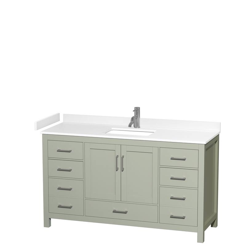 Sheffield Single Bathroom Vanity Set, Cultured Top, No Mirror - 60-Inch Single - Light Green, White Cultured Marble Top,Nickel Trim