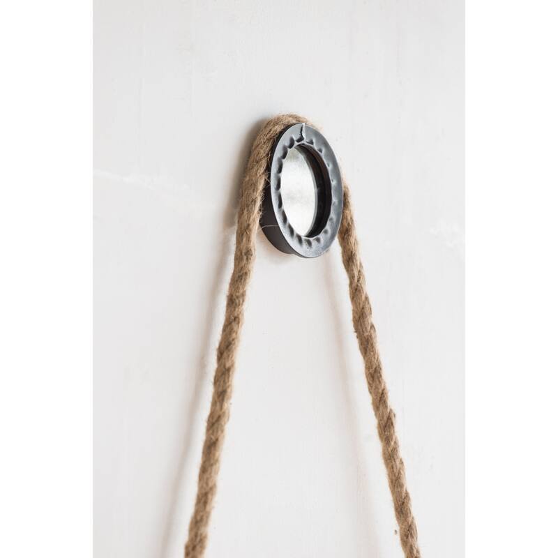 19.5" in Handsome Cleveland Mirror with Rope Strap Contemporary Design Circle Mirror with Grey Round Metal Frame