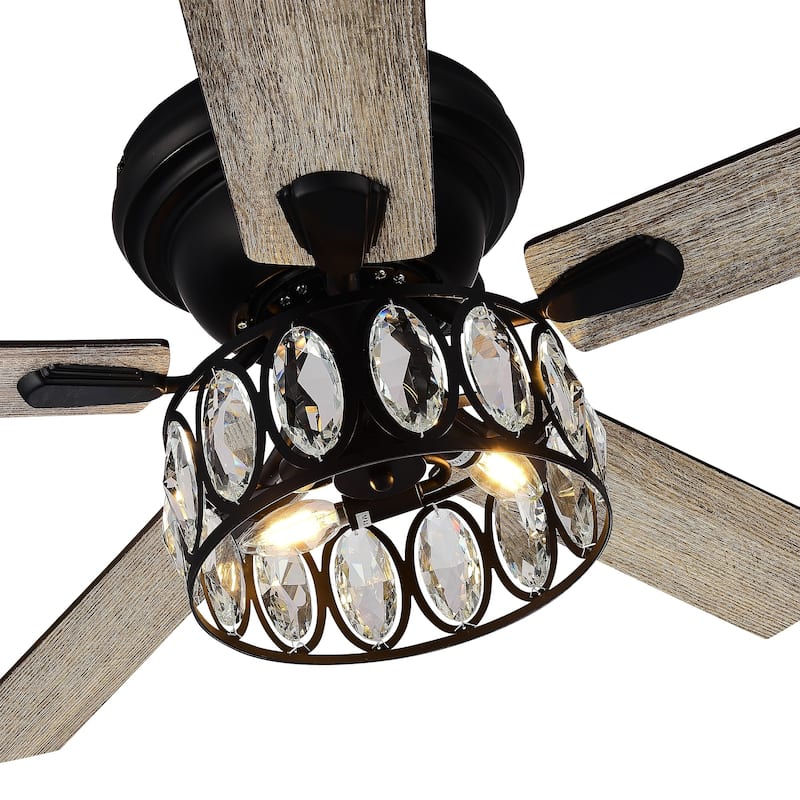 52" Flush Mount 5-Blade Modern Crystal Indoor Ceiling Fan with Light Kit and Remote