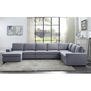 Tifton Light Gray Linen 7-seater Reversible Modular Sectional Sofa - On
