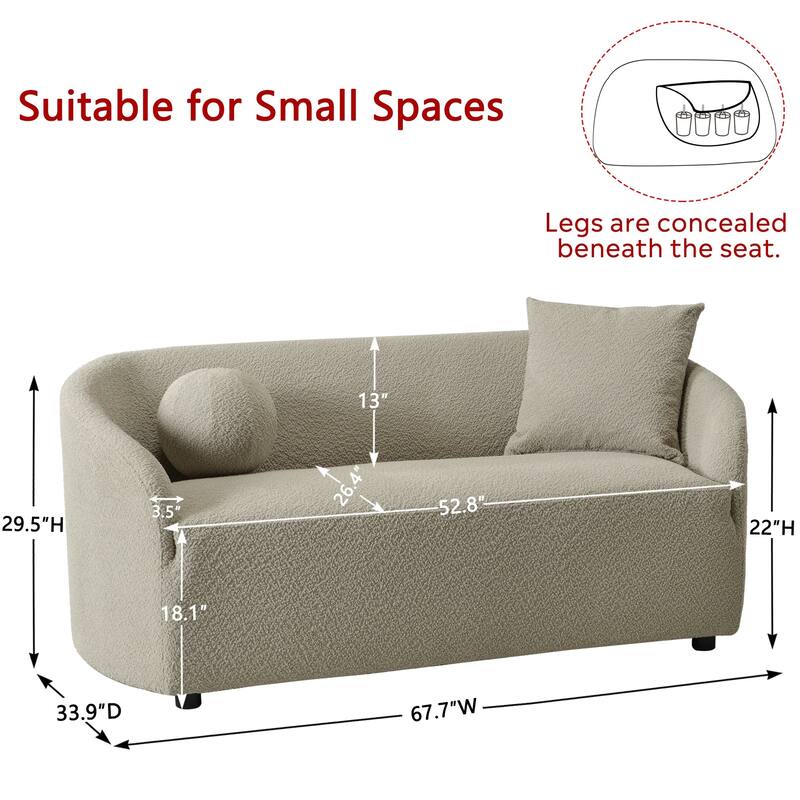 KINWELL 68" W Upholstered Sherpa Boucle Loveseat with 2 Pillows - 2-Seater