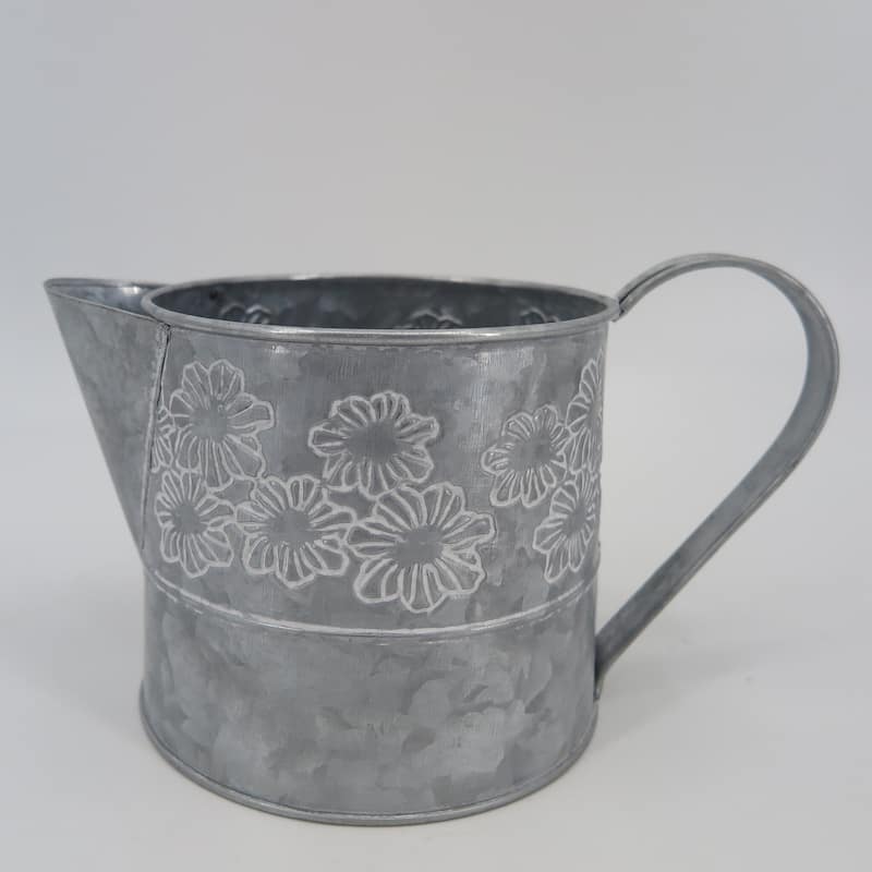 Metal With Daisies Imprint Jug Shaped Planter