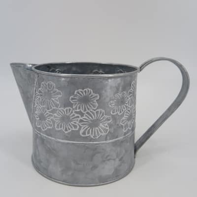 Metal With Daisies Imprint Jug Shaped Planter