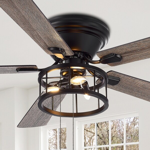 52 in. Indoor Black Farmhouse Ceiling Fan with Light Kit and Pull Chain Matte Black