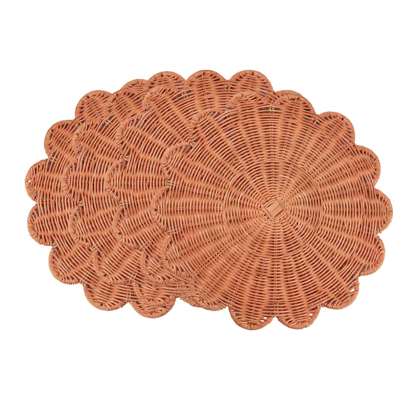 Rattan Placemats (Set of 4) - Handwoven Scalloped Design for Dining & Entertaining, 15"