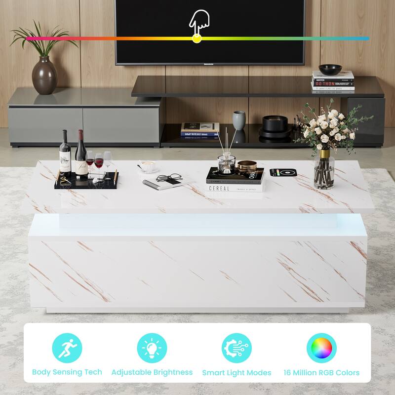 Pocassy 47.2 Inches Living Room Tables Modern LED Coffee Table