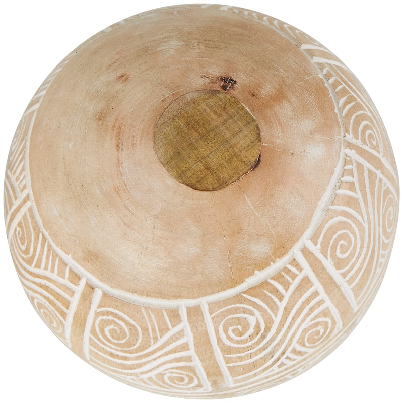 Cream Mango Wood Handmade Decorative Ball Orbs & Vase Filler with Carved Lines or Tribal Patterns (Set of 2)