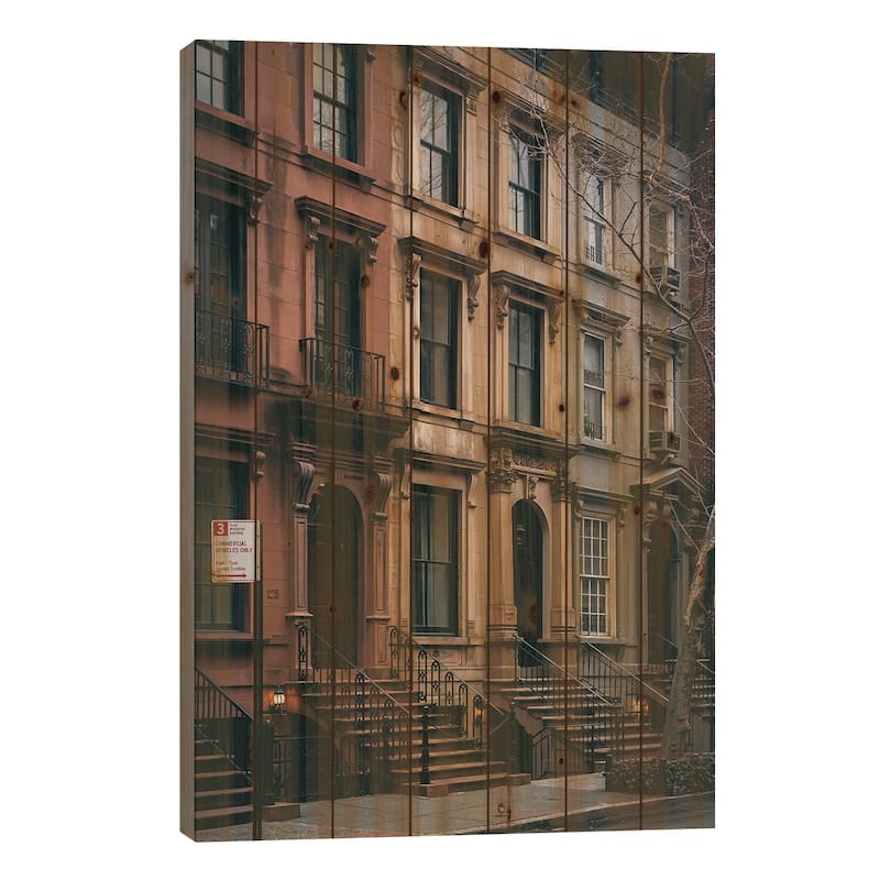 Ues Brownstones Print On Wood by Jon Bilous - Multi-Color - 26x18x1.5