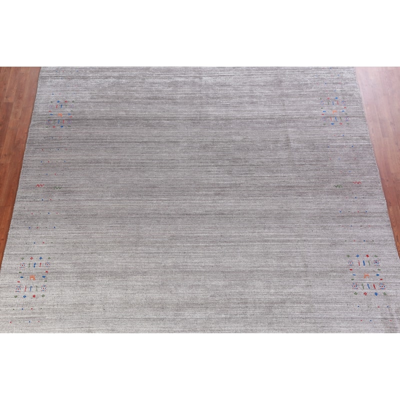 Striped Gray Gabbeh Indian Area Rug Handmade Tribal Wool Carpet - 9'1" x 12'1"