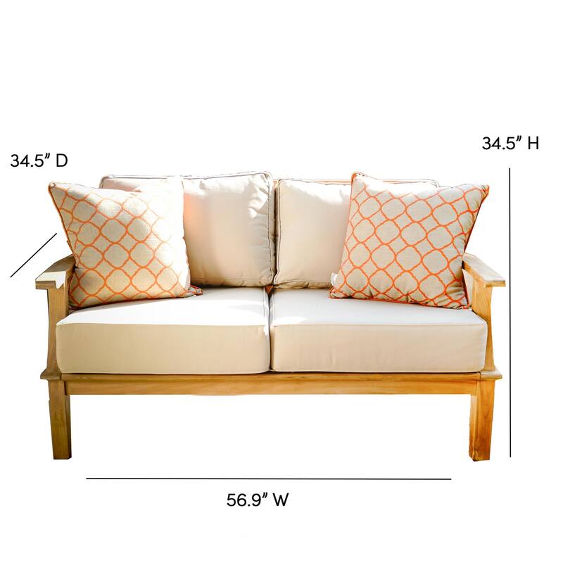 Laurel Tan Teak 57" Outdoor Sofa with Cushions