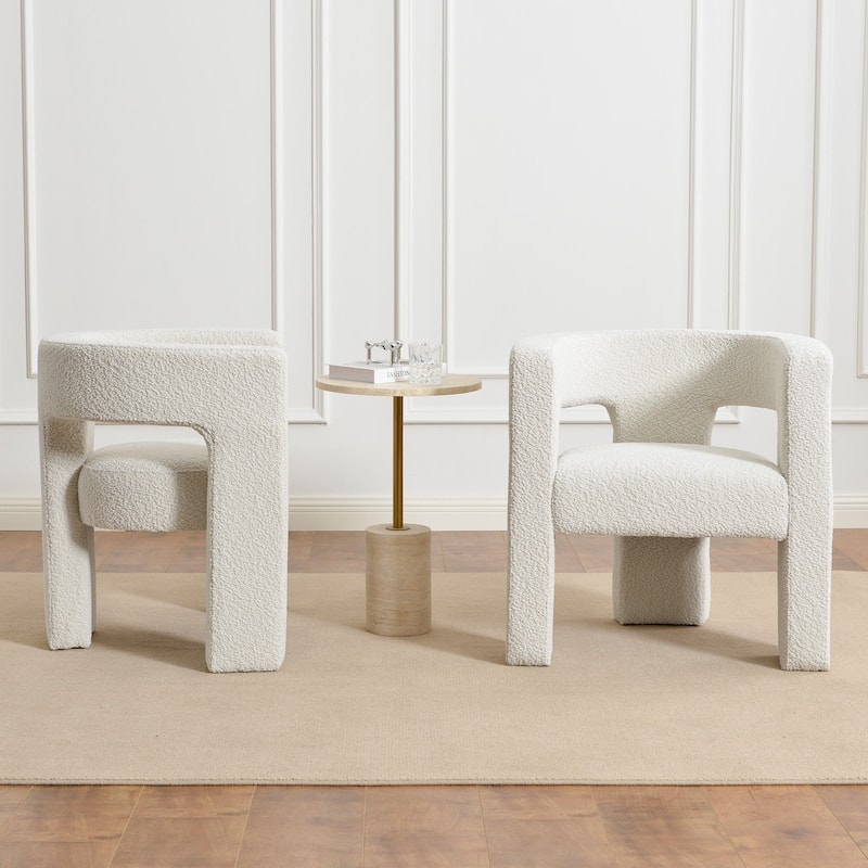KINWELL 28" Wide Boucle Upholstered Square Armchair (Set of 2)