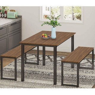 HOMURY 3 Piece Dining Table Set with Two Benches - Bed Bath & Beyond ...
