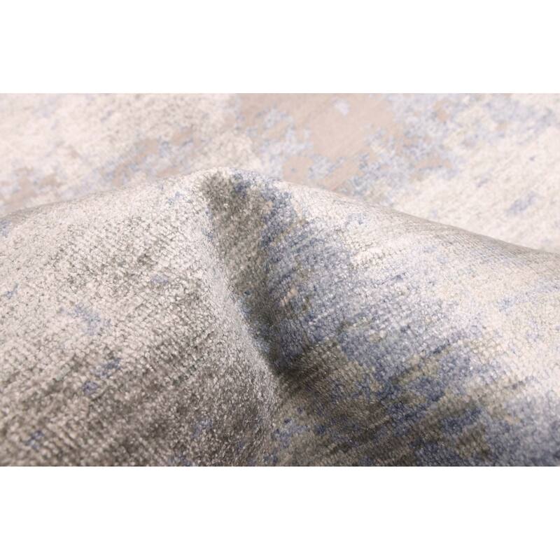 ECARPETGALLERY Hand-knotted Legacy Light Denim Blue Silk, Wool Rug - 2'6 x 14'0