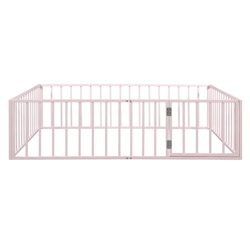 Metal Floor Bed Frame with Fence and Door