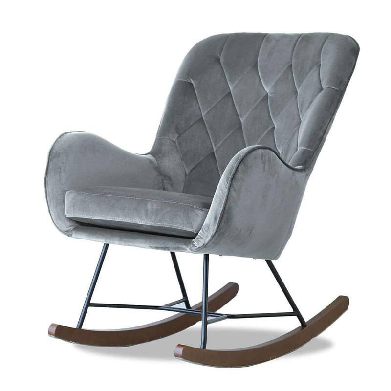 Rocking Chair with Thick Cushioned Seat, Glider Chair with High Backrest, Lounge Armchair with Solid Wood Legs