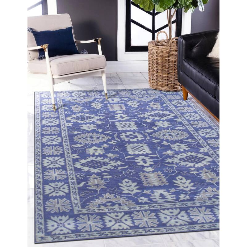 Blue Traditional Oriental Overdyed Area Rug - 5' x 8'