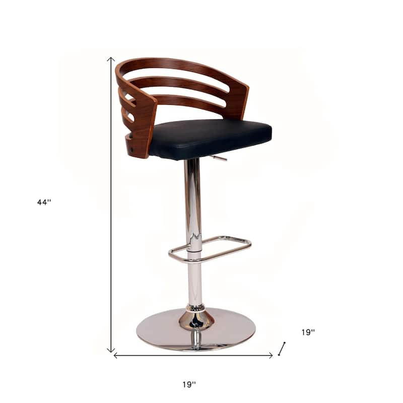 25" Adjustable Swivel Bar Stool with Chrome Base and Black Faux Leather Seat Low Back for Kitchen Island - 44"H x 19"W x 19"D