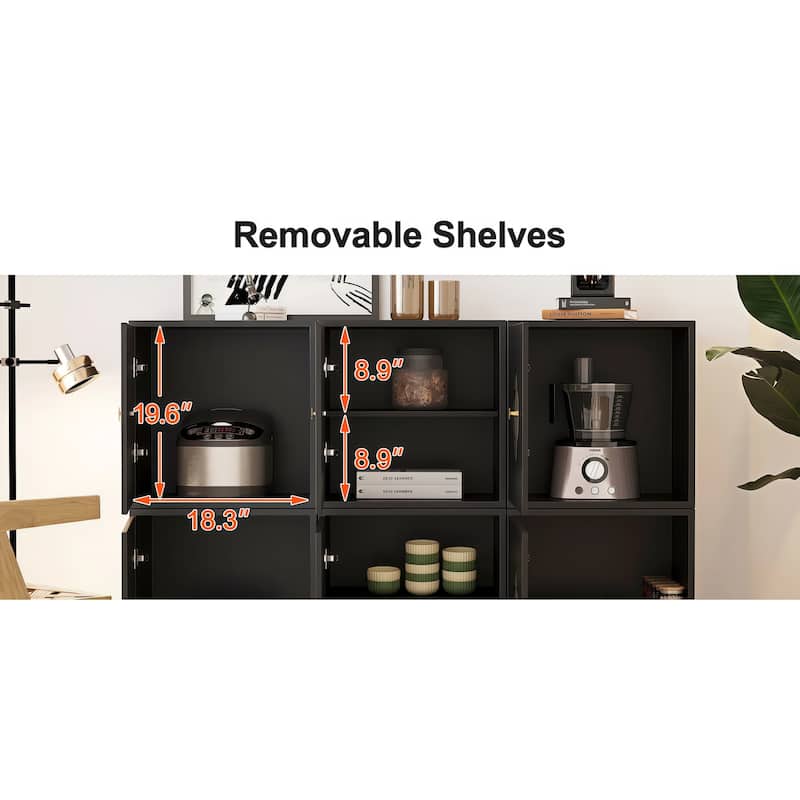 Modern Art Deco Sideboard, 6-Door Sideboards Accent Cabinet Modular Wooden Buffet With Storage - 58.8''