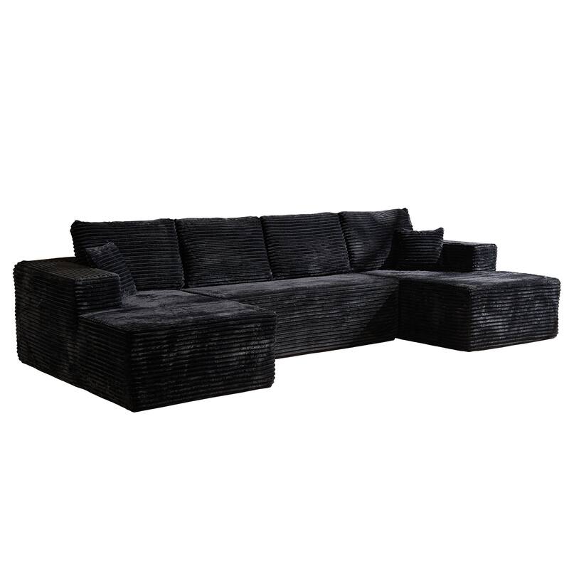 HOOOWOOO U-Shaped Plush Corduroy Modular Sectional Sofa with Chaise Lounge