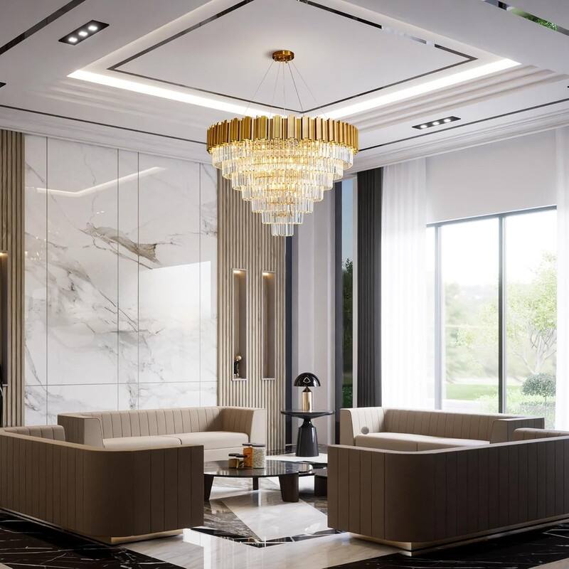 KAYLA Large Crystal Chandelier - 35.4"Modern 6-Tier 17-Light Chrome Ceiling Light, Luxury K9 Crystal