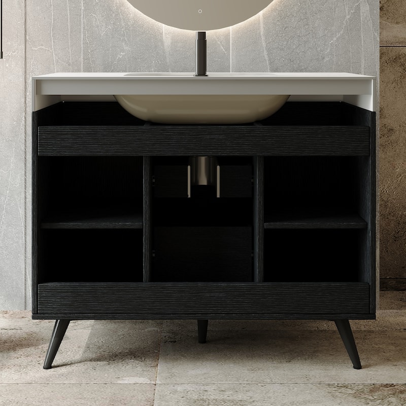 36" Modern Freestanding Bathroom Vanity with Sintered Stone Top & Ceramic Sink, Smart Storage Design & Drawers