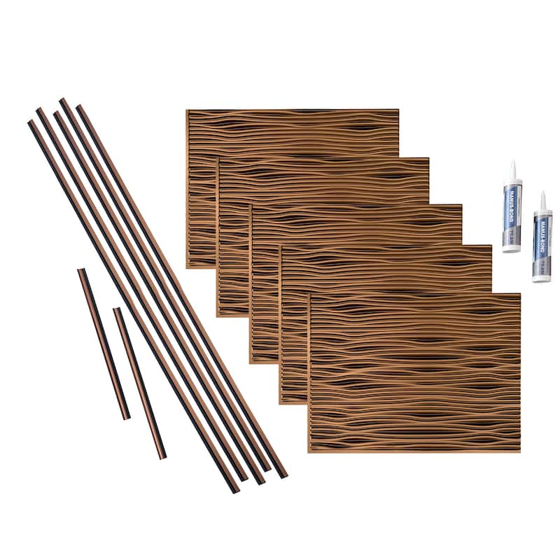 FASÄDE Waves Decorative Vinyl Backsplash Panel - 15 Sq Ft Kit - Oil Rubbed Bronze