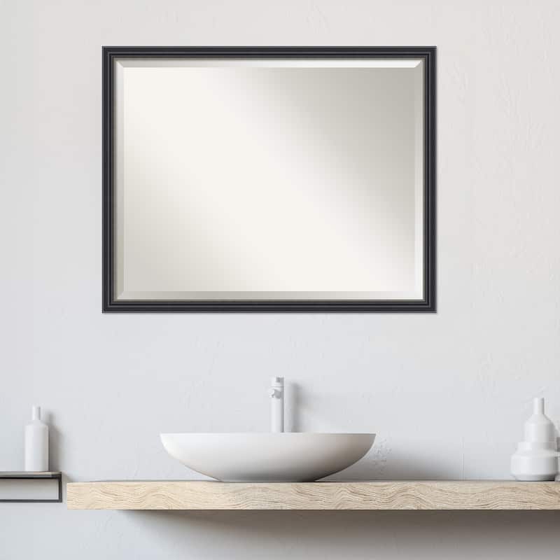 Stylish Black Beveled Wood Framed Bathroom Vanity Wall Mirror - Stylish Black