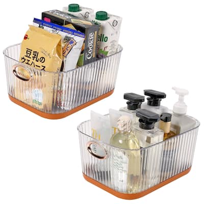 Set of 2 Plastic Storage Bins Organizers Stackable Clear Pantry Organizer Box Containers