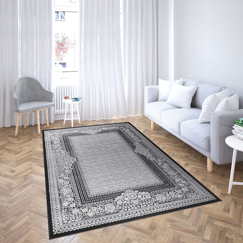 Marissa Collection Black Border Transitional Area Rug