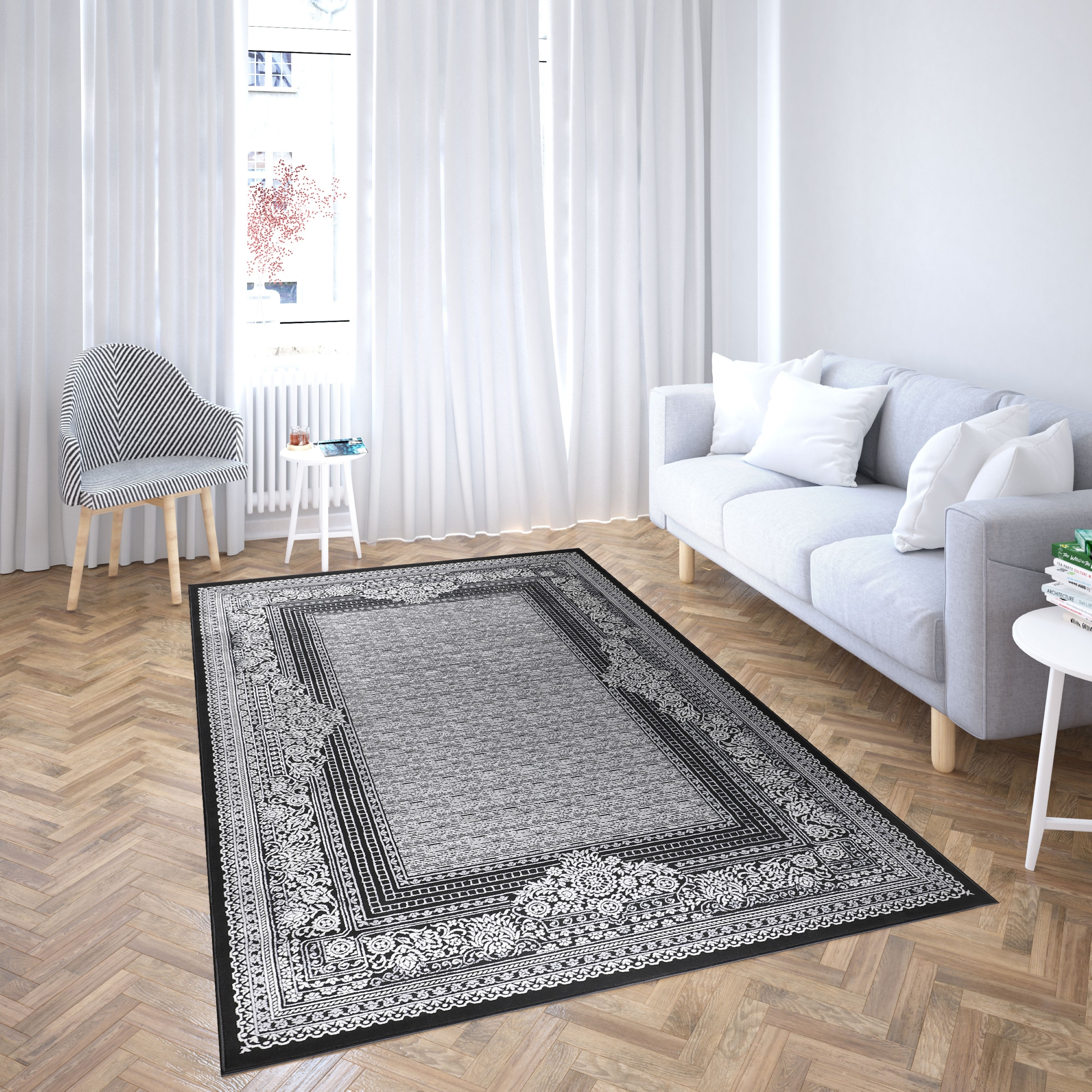 MDA Rugs Marissa Collection Black Border Transitional Area Rug