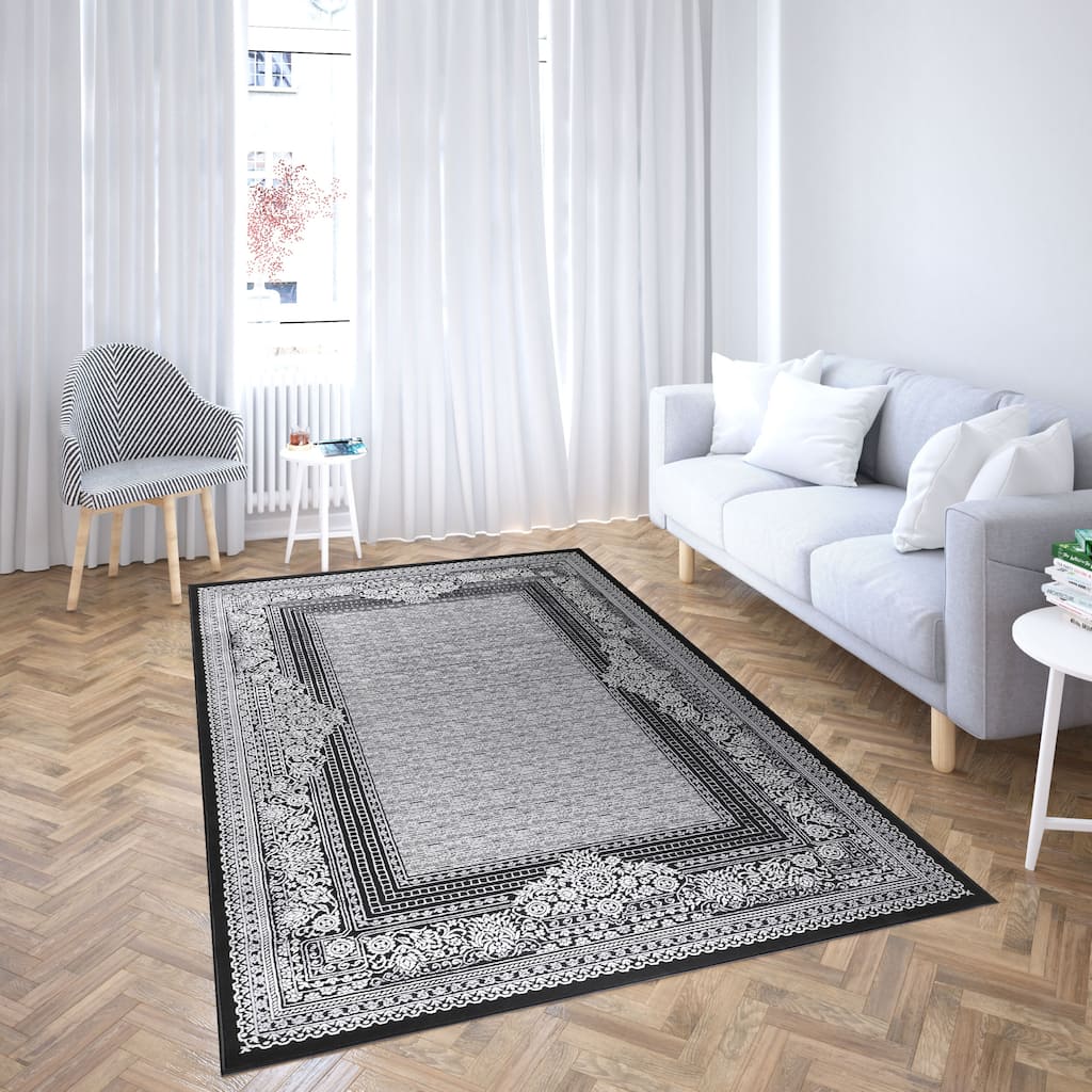 Marissa Collection Black Border Transitional Area Rug